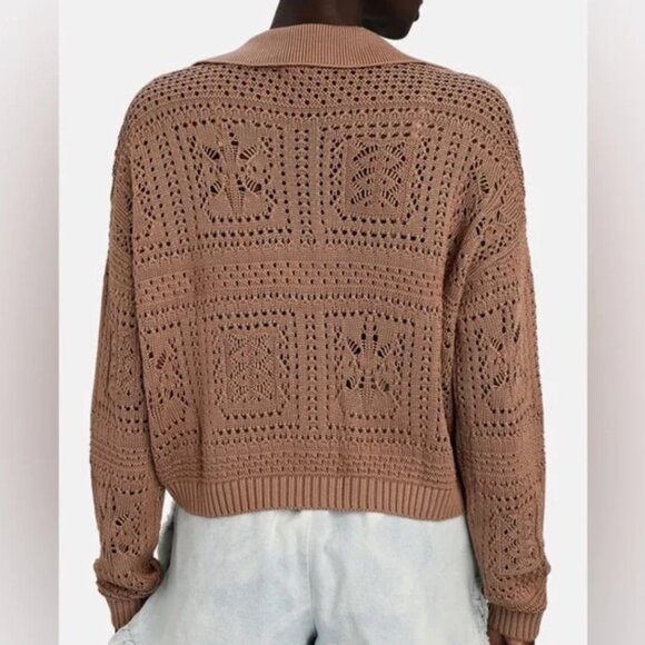 INTERMIX Suki Pointelle Knit Polo Sweater in Tan S - Picture 4 of 11